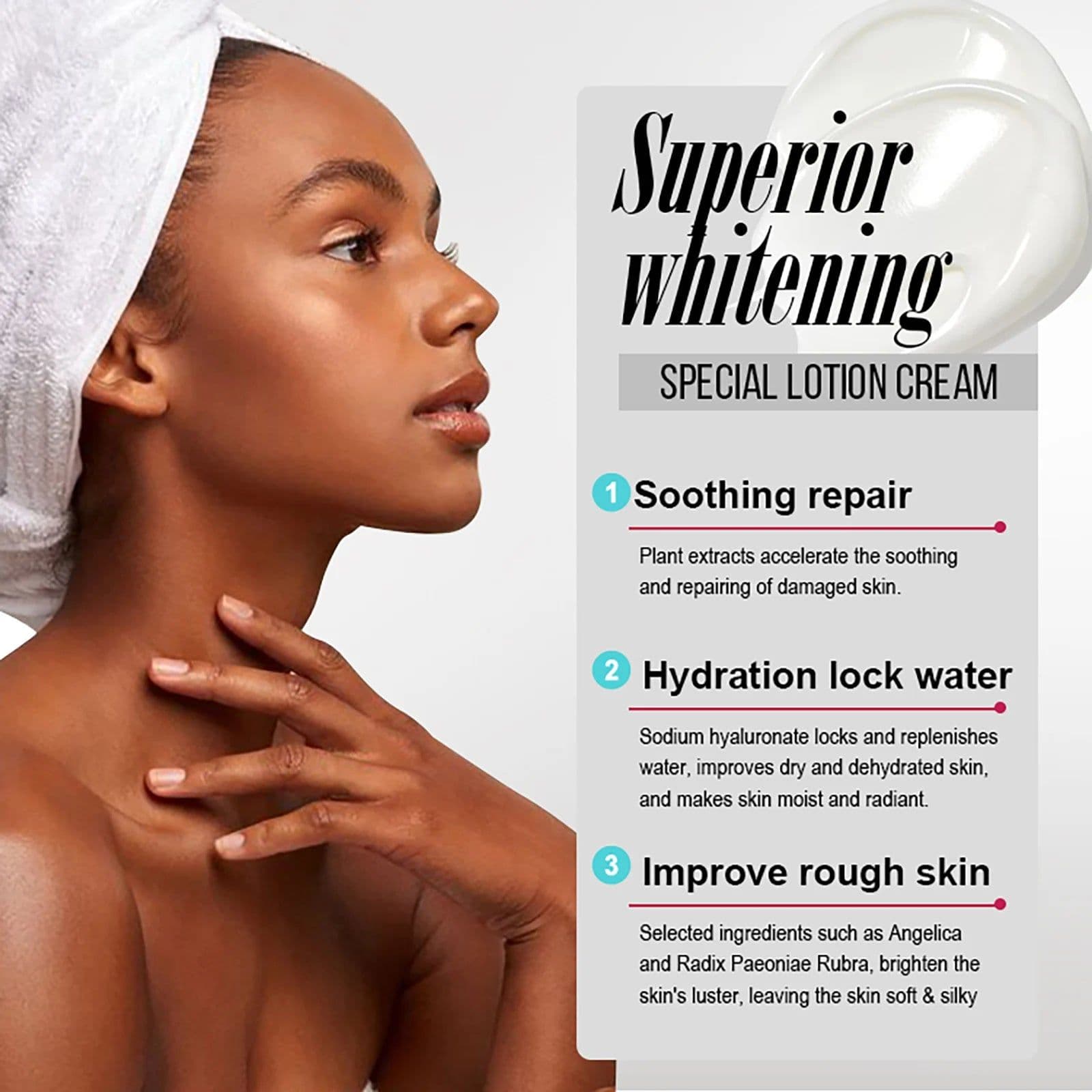 image-AILKE Superior Whitening Body Lotion, Moisturizing, Smooth Skin, Reduce Dark Spots, With Rose Essential Oil, Niacinamide, 500ml