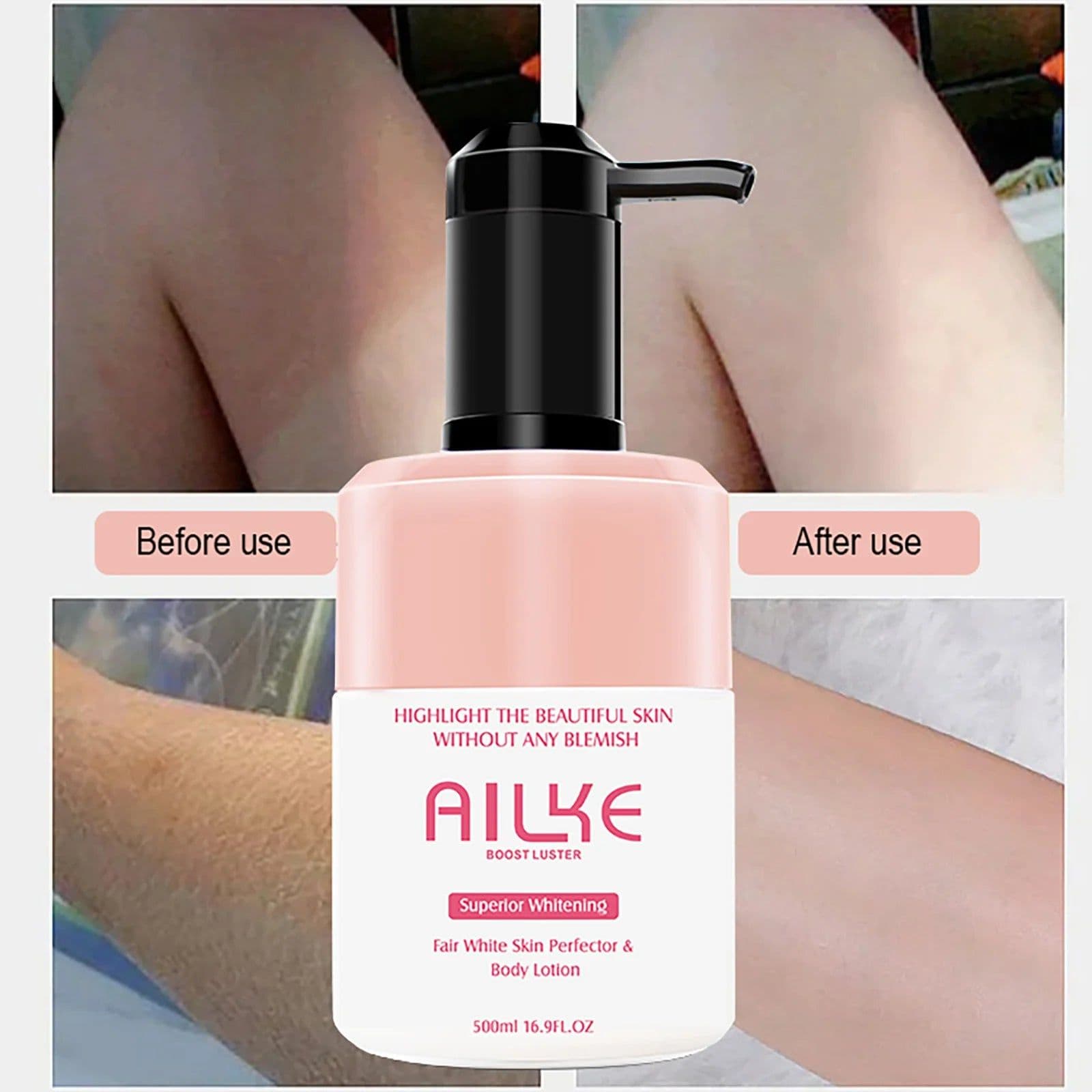image-AILKE Superior Whitening Body Lotion, Moisturizing, Smooth Skin, Reduce Dark Spots, With Rose Essential Oil, Niacinamide, 500ml