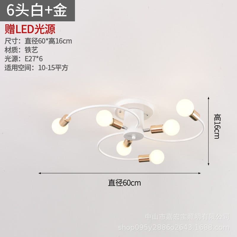 image-New bedroom ceiling lamp hotel creative personality art living room room light luxury golden curved tube lamp wholesale