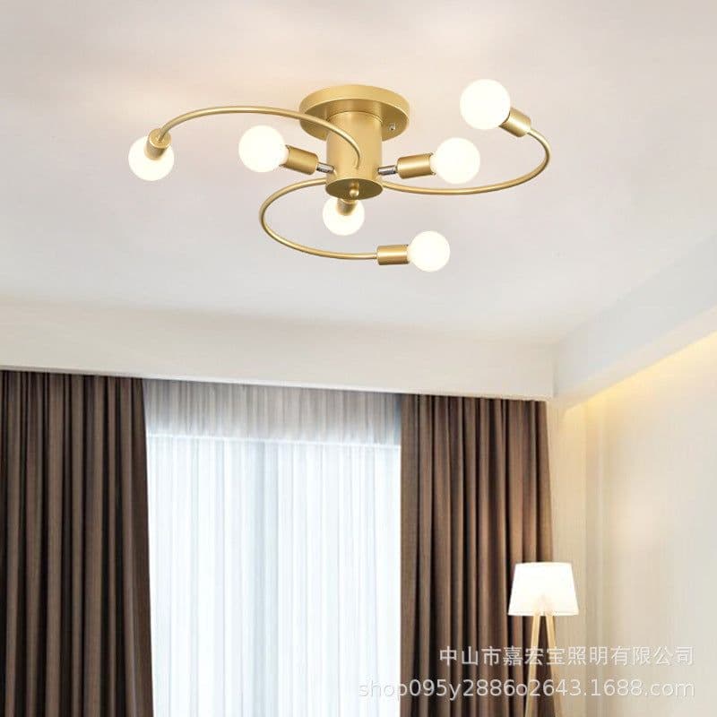 image-New bedroom ceiling lamp hotel creative personality art living room room light luxury golden curved tube lamp wholesale