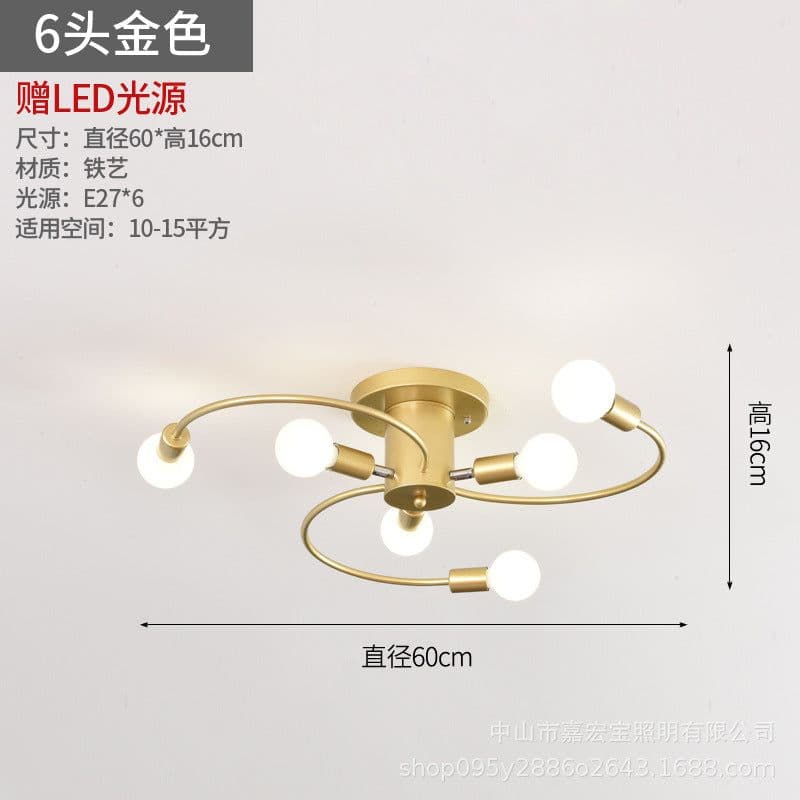 image-New bedroom ceiling lamp hotel creative personality art living room room light luxury golden curved tube lamp wholesale