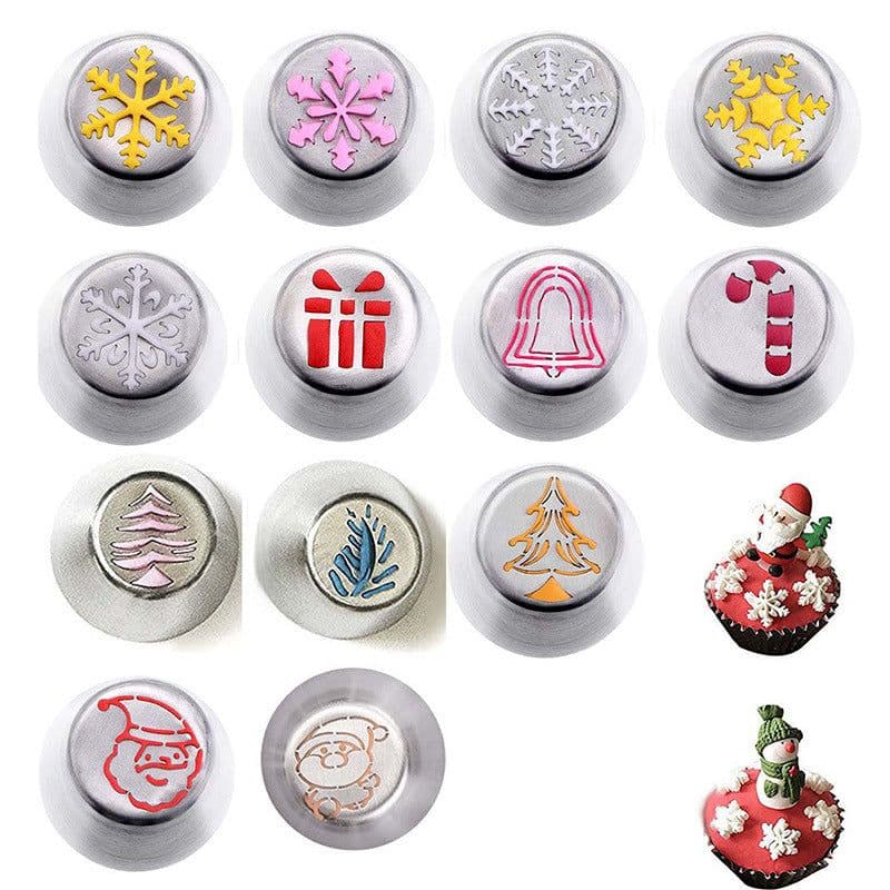 image-Stainless Steel Christmas Piping Nozzle Set 15pcs - Cream Decor Tools