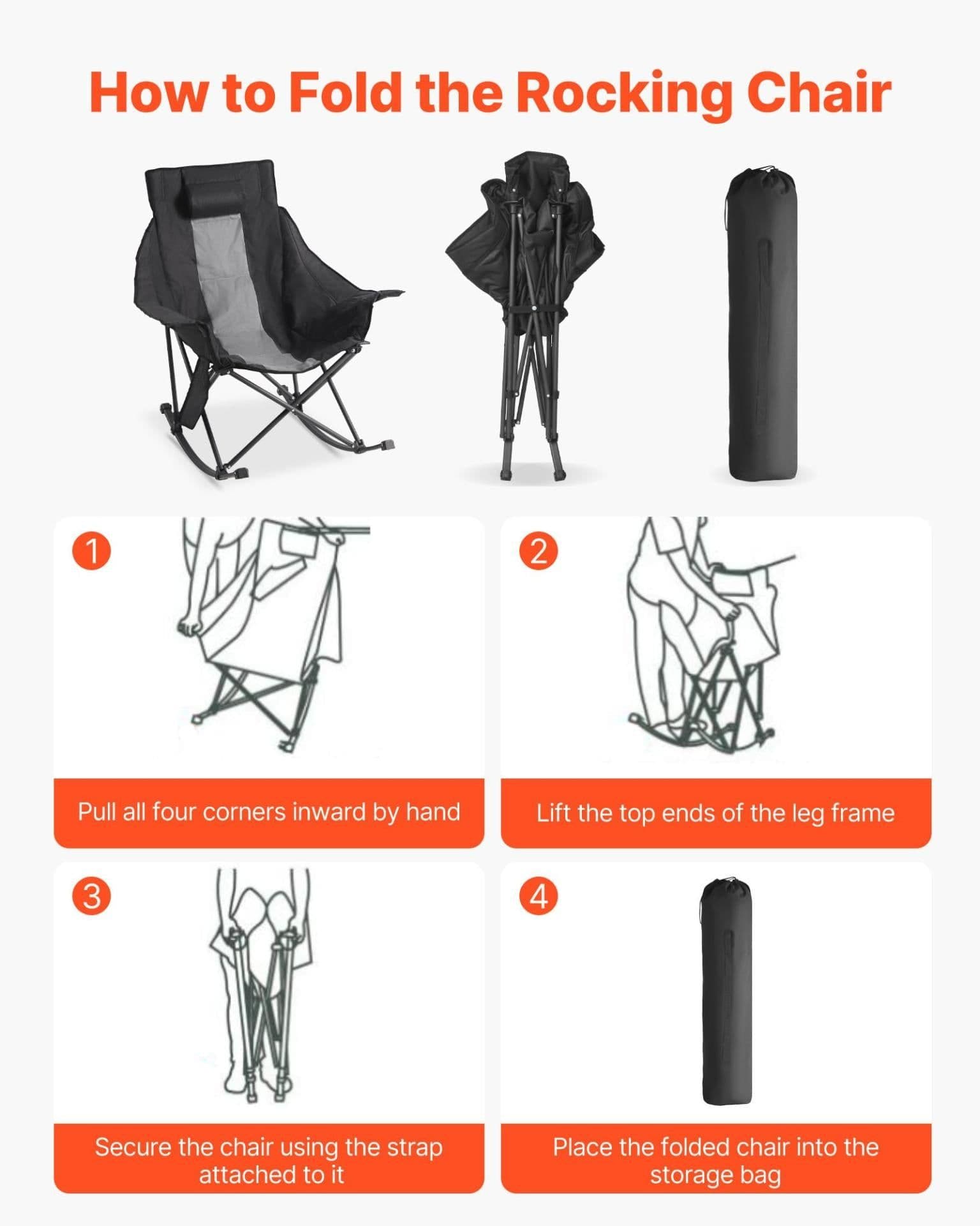 image-VEVOR Chaise à Bascule Pliante de Camping Chauffante, 3 Réglages de Chaleur, Charge 102 kg, avec Poche et Porte-gobelet, Chaise Rembourrée Extérieur Portable pour Jardin, Sports en Plein Air, Voyage