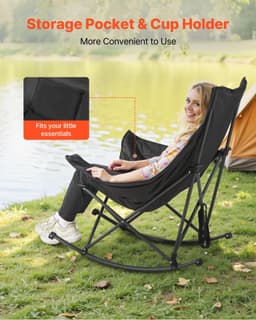 image-VEVOR Chaise à Bascule Pliante de Camping Chauffante, 3 Réglages de Chaleur, Charge 102 kg, avec Poche et Porte-gobelet, Chaise Rembourrée Extérieur Portable pour Jardin, Sports en Plein Air, Voyage