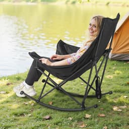 image-VEVOR Chaise à Bascule Pliante de Camping Chauffante, 3 Réglages de Chaleur, Charge 102 kg, avec Poche et Porte-gobelet, Chaise Rembourrée Extérieur Portable pour Jardin, Sports en Plein Air, Voyage