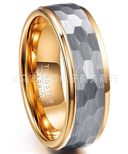 image-Tungsten Steel Ring Men's 8MM Gray Gold Hexagonal