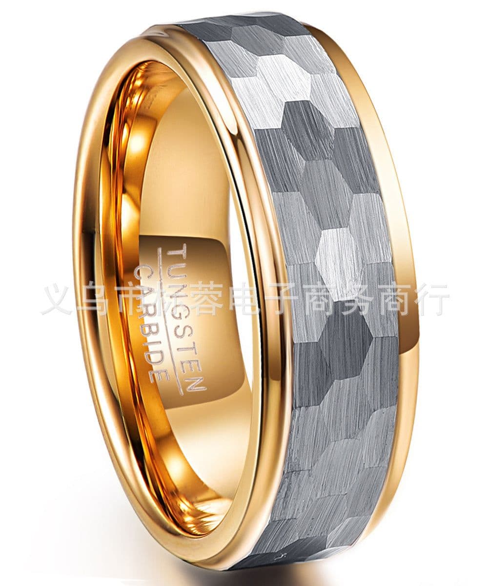 image-Tungsten Steel Ring Men's 8MM Gray Gold Hexagonal