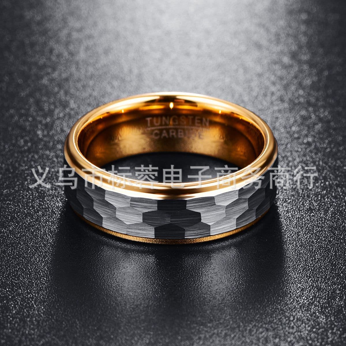 image-Tungsten Steel Ring Men's 8MM Gray Gold Hexagonal