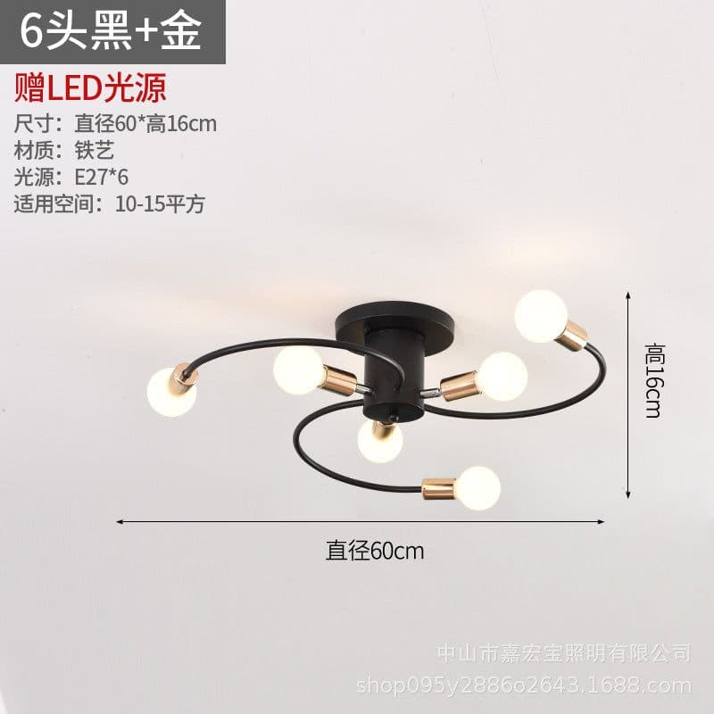 image-New bedroom ceiling lamp hotel creative personality art living room room light luxury golden curved tube lamp wholesale