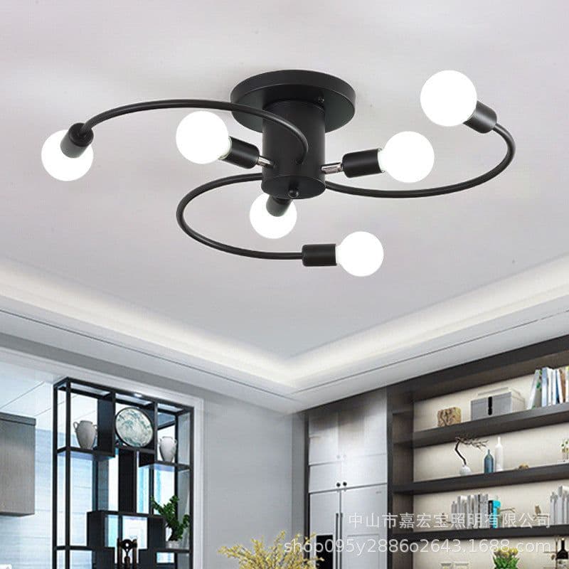 image-New bedroom ceiling lamp hotel creative personality art living room room light luxury golden curved tube lamp wholesale