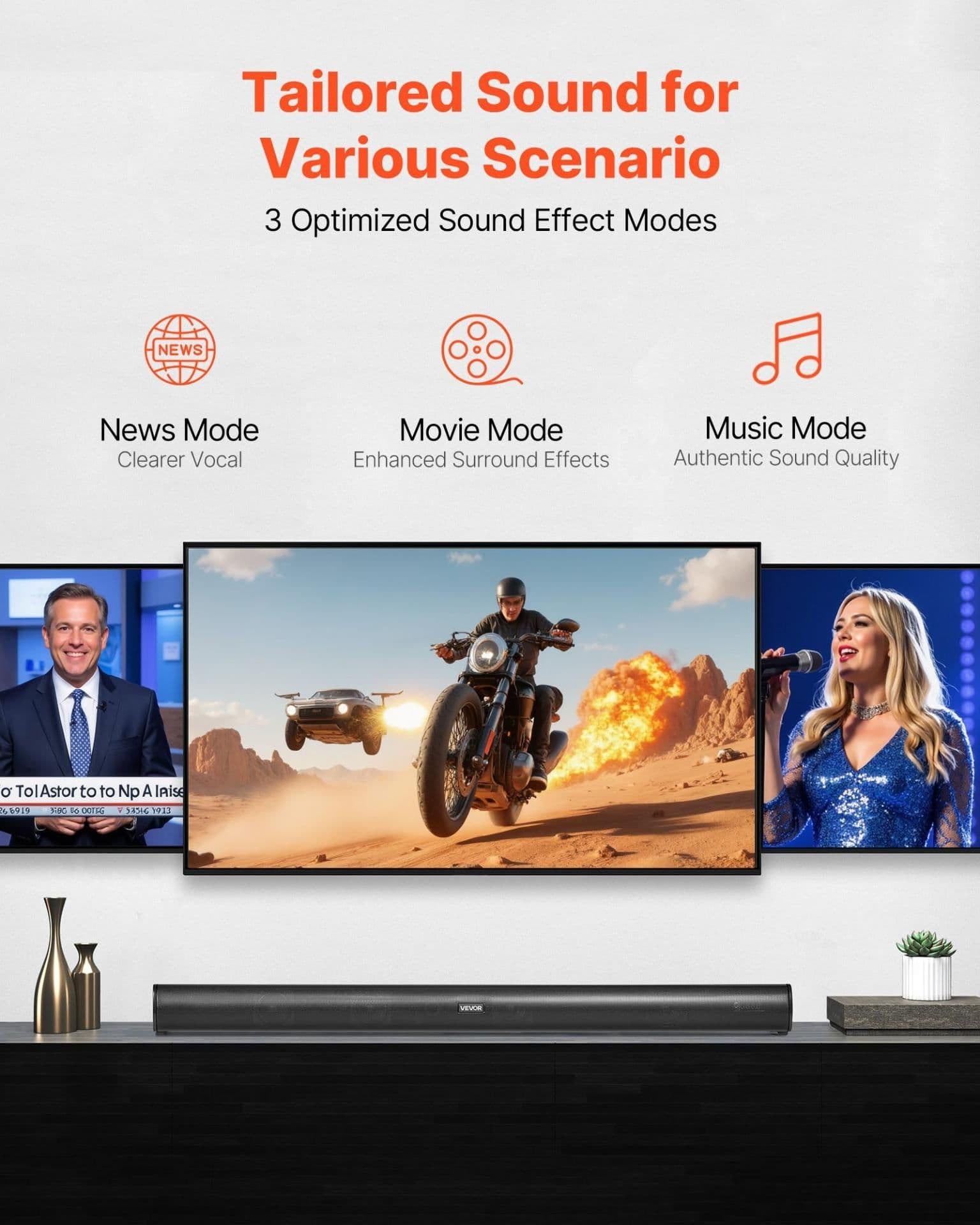 image-VEVOR Sound Bar for Smart TV, 2.1 Channel, 35-Inch Compact Soundbar TV Speakers with Built-In Subwoofer for Projector, Bluetooth AUX Connection, Easy Setup, 120W Surround Sound System for Home Audio