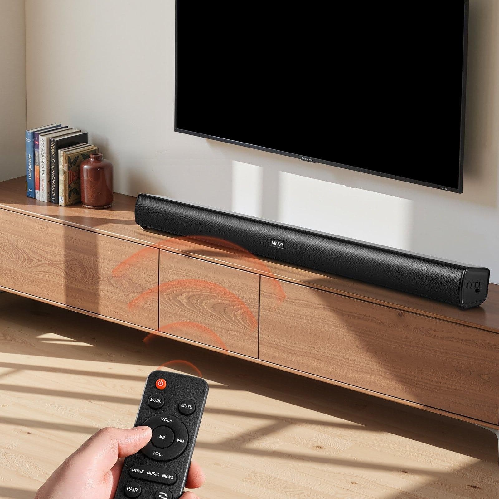 image-VEVOR Sound Bar for Smart TV, 2.1 Channel, 35-Inch Compact Soundbar TV Speakers with Built-In Subwoofer for Projector, Bluetooth AUX Connection, Easy Setup, 120W Surround Sound System for Home Audio