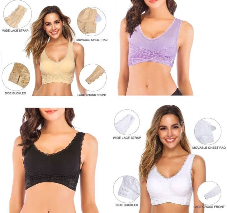 image-Front Cross Side Buckle Lace Side Non-Wire Sports Fitness Bra