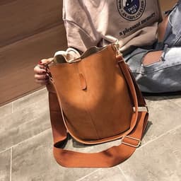 image-PU Bucket Bag Women Grey Large Capacity Shoulder
