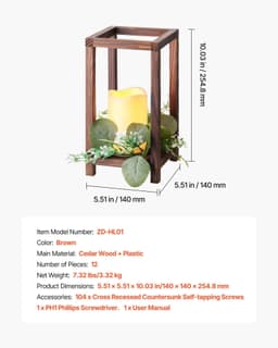 image-VEVOR 12 Set/36 Pcs Wooden Wedding Lantern Centerpiece, Includes 12 Wooden Lantern Candle Holder 12 Flameless LED Candle 12 Eucalyptus Leaves Wreath for Wedding Table Party Farmhouse Decor, Brown