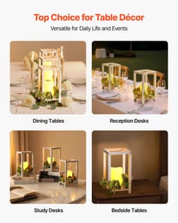 image-VEVOR 12 Set/36 Pcs Wooden Wedding Lantern Centerpiece, Includes 12 Wooden Lantern Candle Holder 12 Flameless LED Candle 12 Eucalyptus Leaves Wreath for Wedding Table Party Farmhouse Decor, White