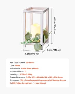 image-VEVOR 12 Set/36 Pcs Wooden Wedding Lantern Centerpiece, Includes 12 Wooden Lantern Candle Holder 12 Flameless LED Candle 12 Eucalyptus Leaves Wreath for Wedding Table Party Farmhouse Decor, White