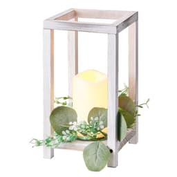 image-VEVOR 12 Set/36 Pcs Wooden Wedding Lantern Centerpiece, Includes 12 Wooden Lantern Candle Holder 12 Flameless LED Candle 12 Eucalyptus Leaves Wreath for Wedding Table Party Farmhouse Decor, White