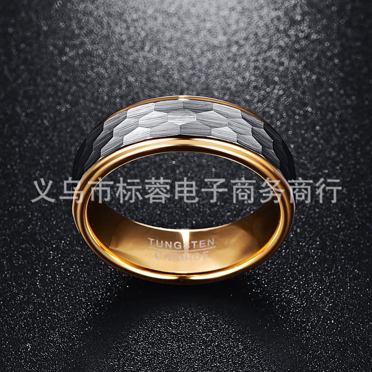 image-Tungsten Steel Ring Men's 8MM Gray Gold Hexagonal