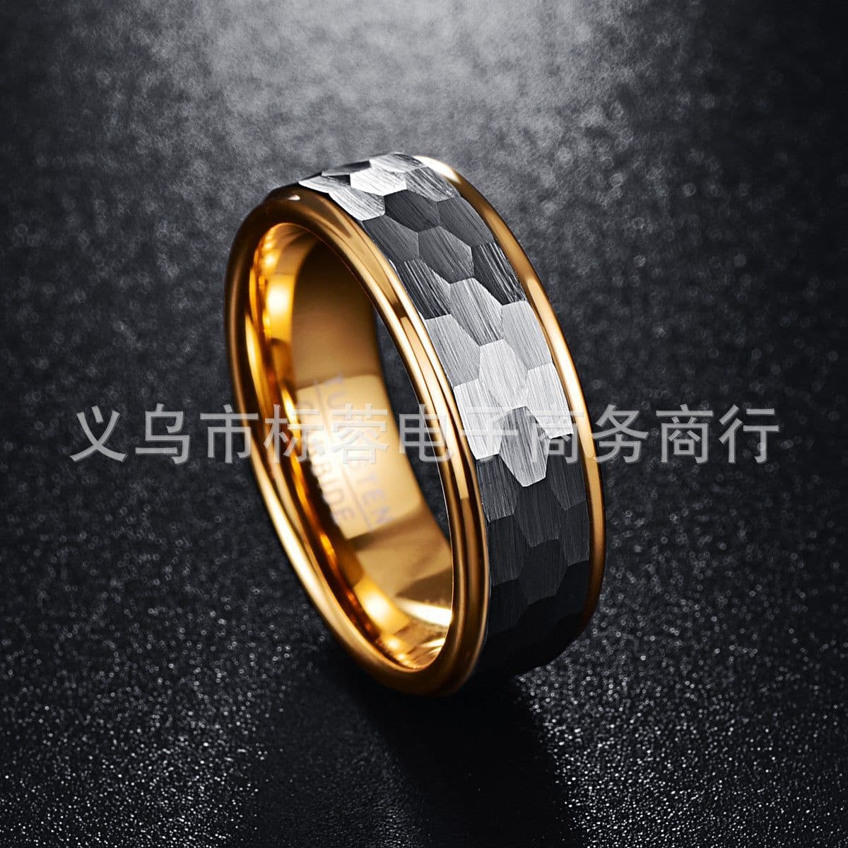 image-Tungsten Steel Ring Men's 8MM Gray Gold Hexagonal