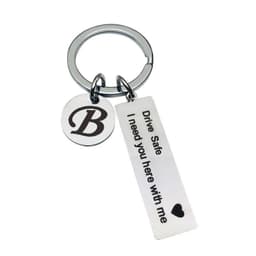 image-Stainless Steel Keychain - 26 Letters Round Plate