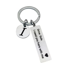 image-Stainless Steel Keychain - 26 Letters Round Plate