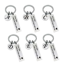 image-Stainless Steel Keychain - 26 Letters Round Plate
