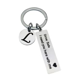 image-Stainless Steel Keychain - 26 Letters Round Plate