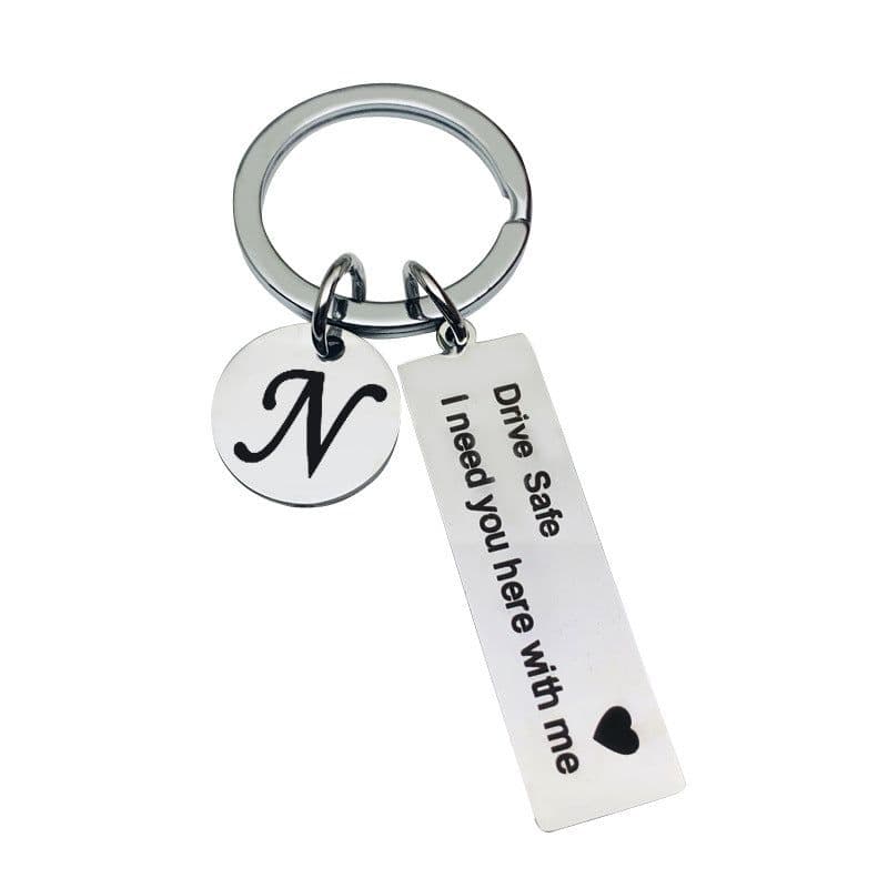 image-Drive Safe Stainless Steel Keychain - 26 Letters Plate, 11*37MM