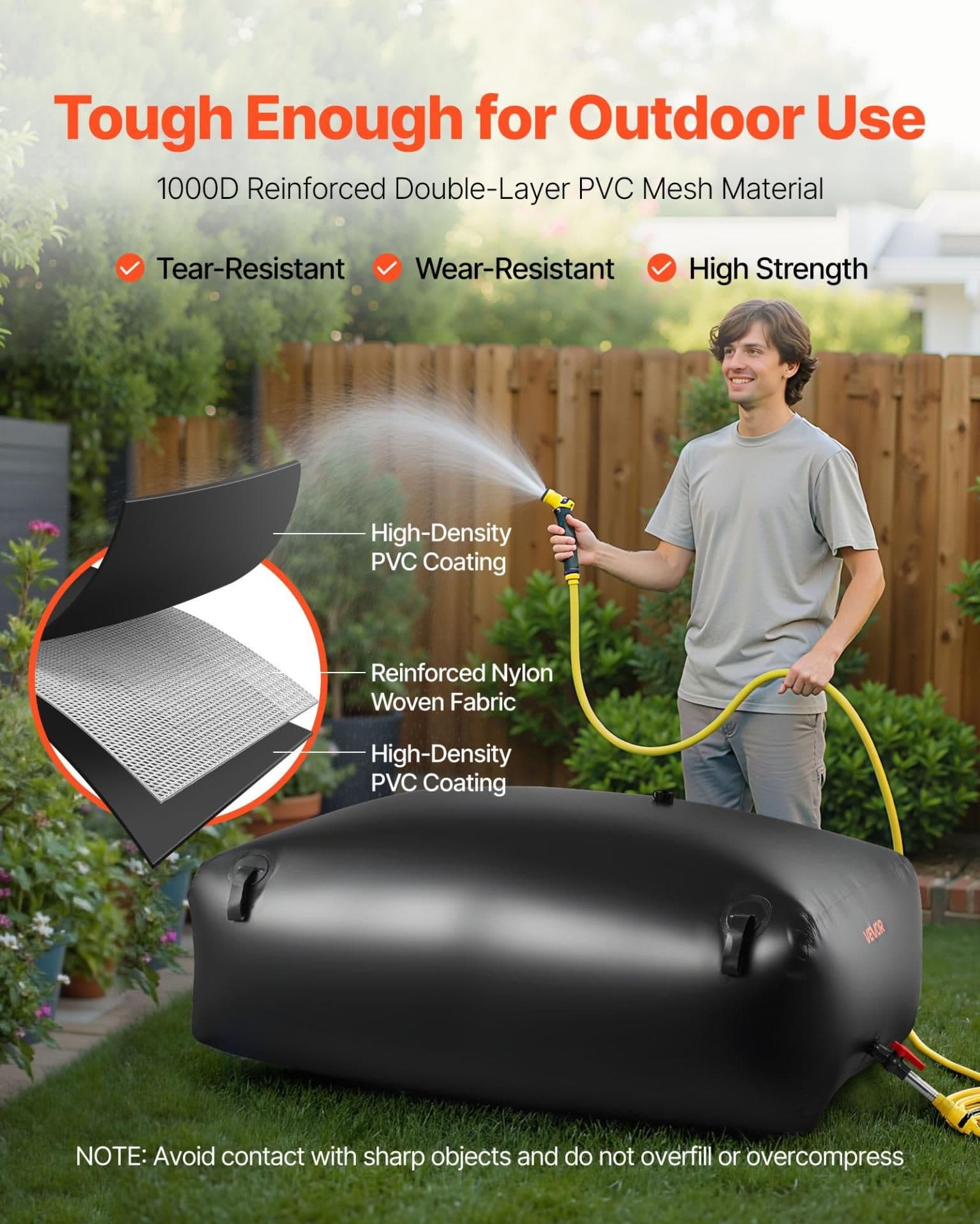 image-VEVOR Water Storage Bladder 142.7 Gallon Large Capacity Water Bag, Portable & Collapsible Soft Waters Container, Leakproof & Tear-Resistant PVC Emergency Waters Storage Tank for RV Truck & Outdoor Use
