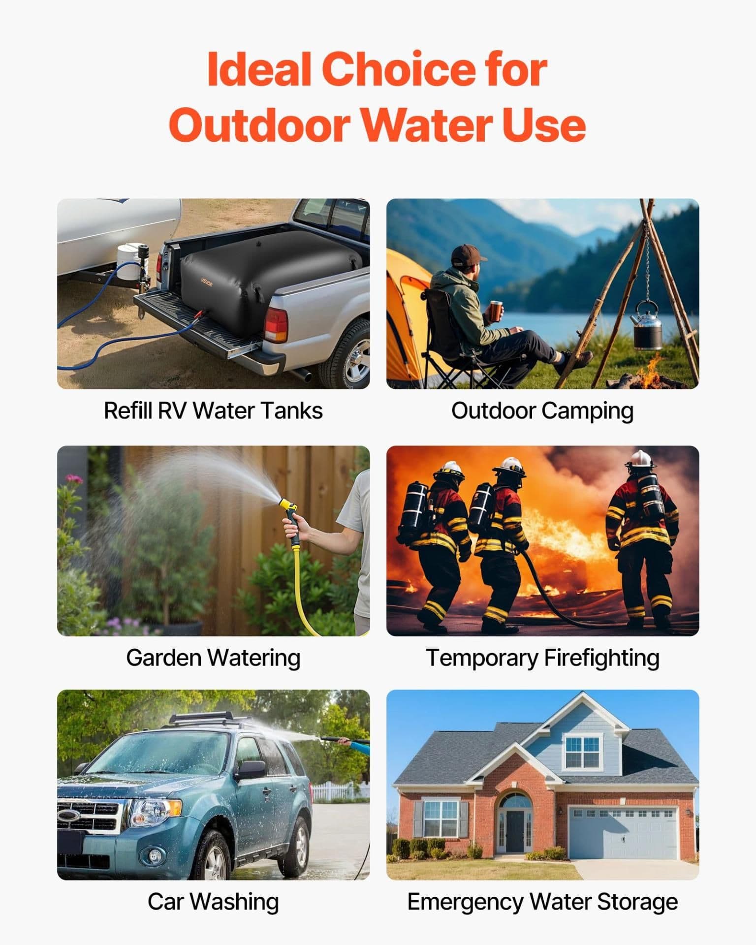 image-VEVOR Water Storage Bladder 142.7 Gallon Large Capacity Water Bag, Portable & Collapsible Soft Waters Container, Leakproof & Tear-Resistant PVC Emergency Waters Storage Tank for RV Truck & Outdoor Use