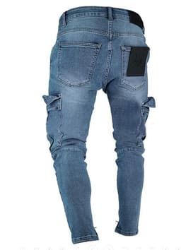 image-Men's Jeans - Nostalgic Blue Knee Hole Zipper 4XL