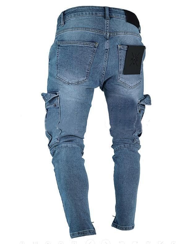 image-Men's Jeans - Nostalgic Blue Knee Hole Zipper 4XL