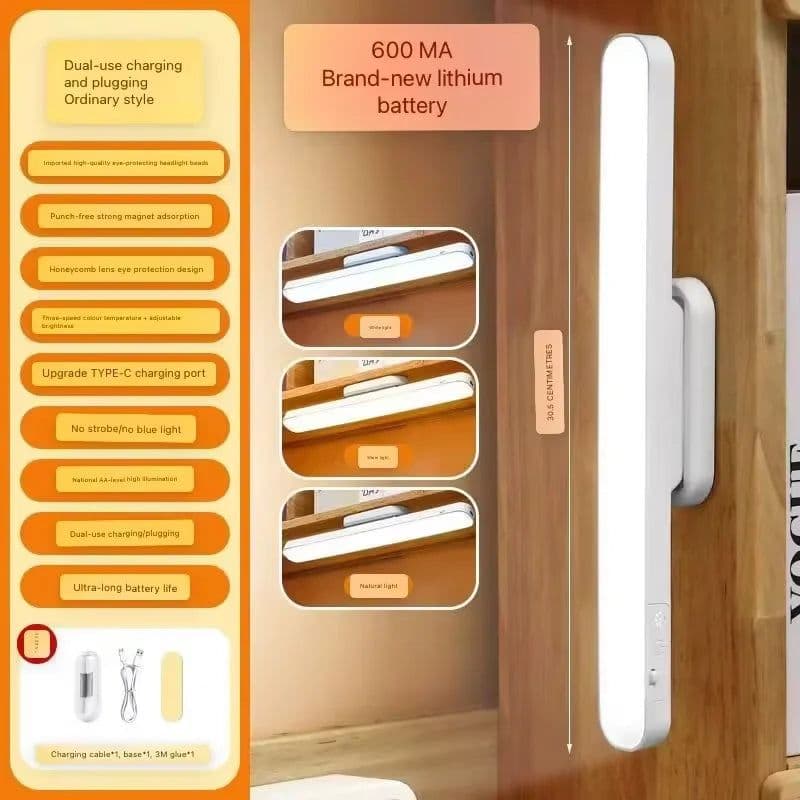 image-HOMEFISH LED Desk Lamp Magnetic Hanging Night Light USB Rechargeable Table Lamp 3 Colors Reading Light For Cabinet Closet