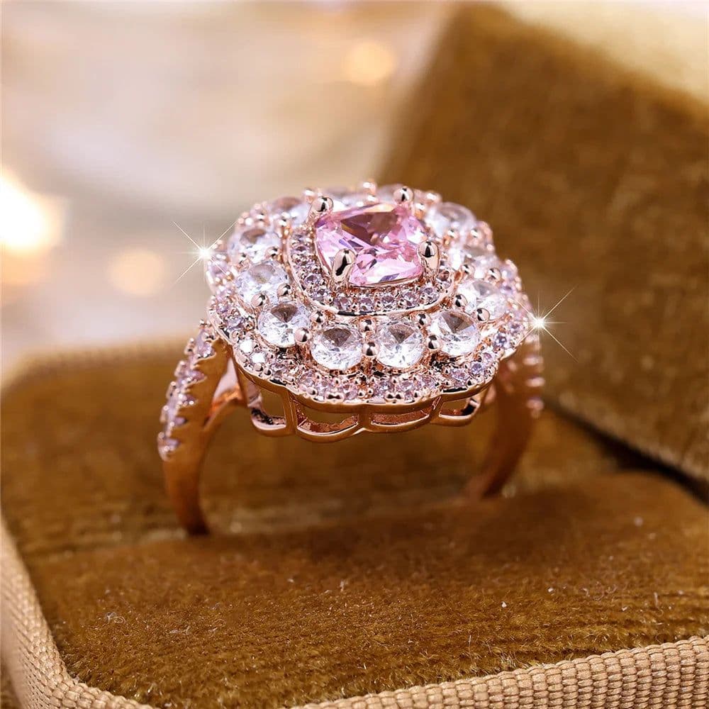 image-JUNXIN Rose Gold Plated Cubic Zirconia Flower Ring R00356-RP