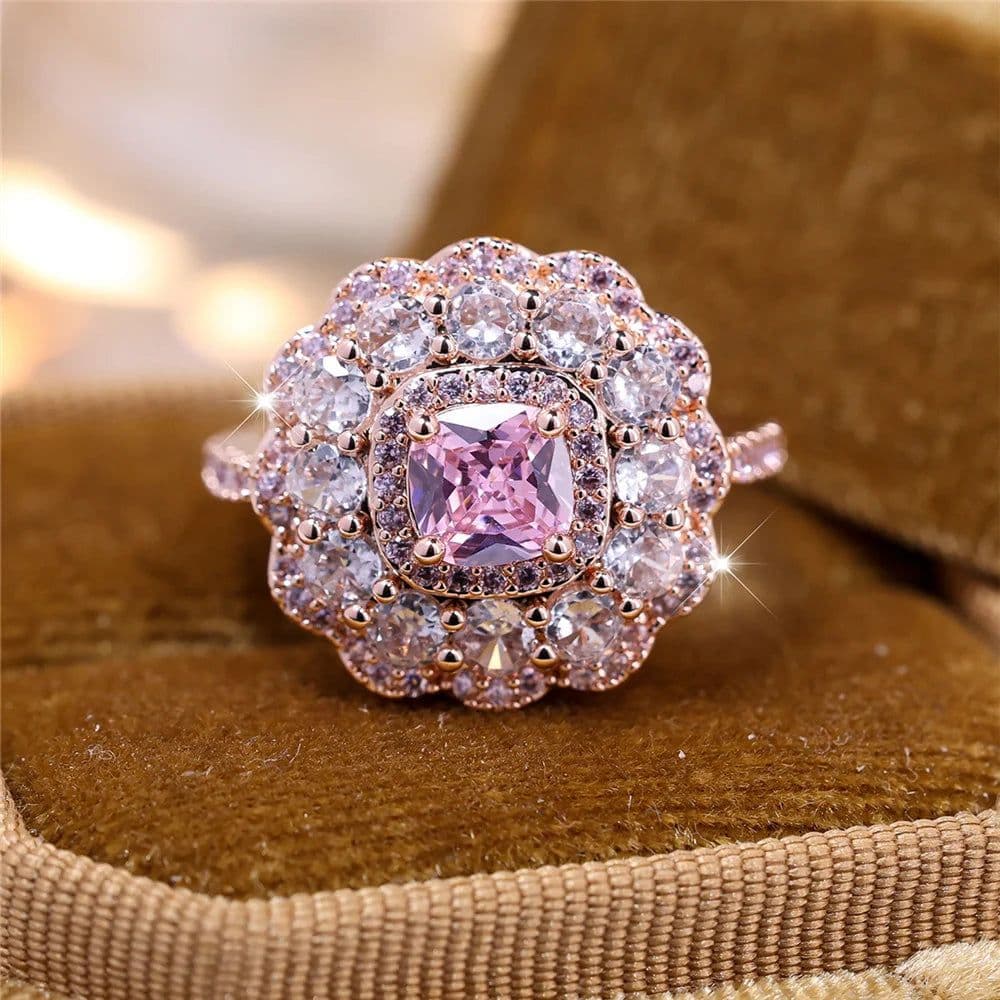image-JUNXIN Rose Gold Plated Cubic Zirconia Flower Ring R00356-RP