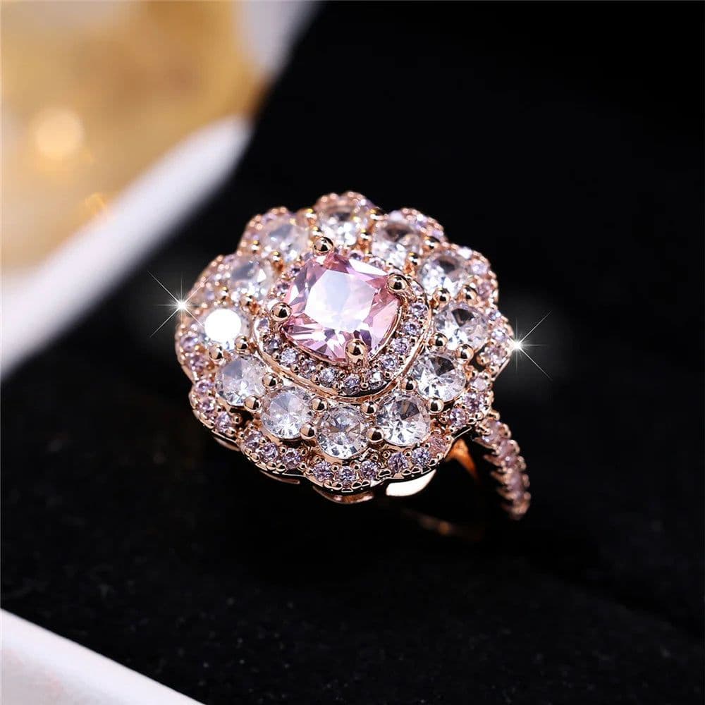 image-JUNXIN Rose Gold Plated Cubic Zirconia Flower Ring R00356-RP
