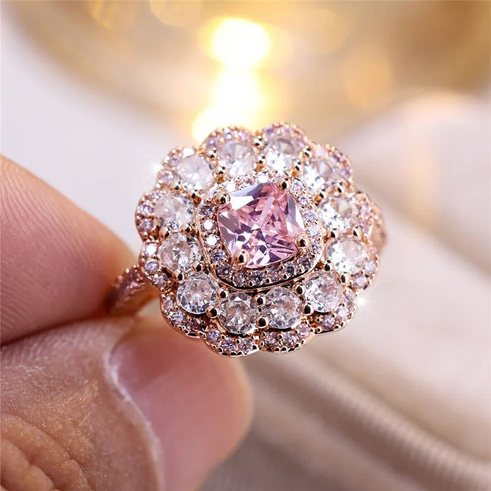 image-JUNXIN Rose Gold Plated Cubic Zirconia Flower Ring R00356-RP