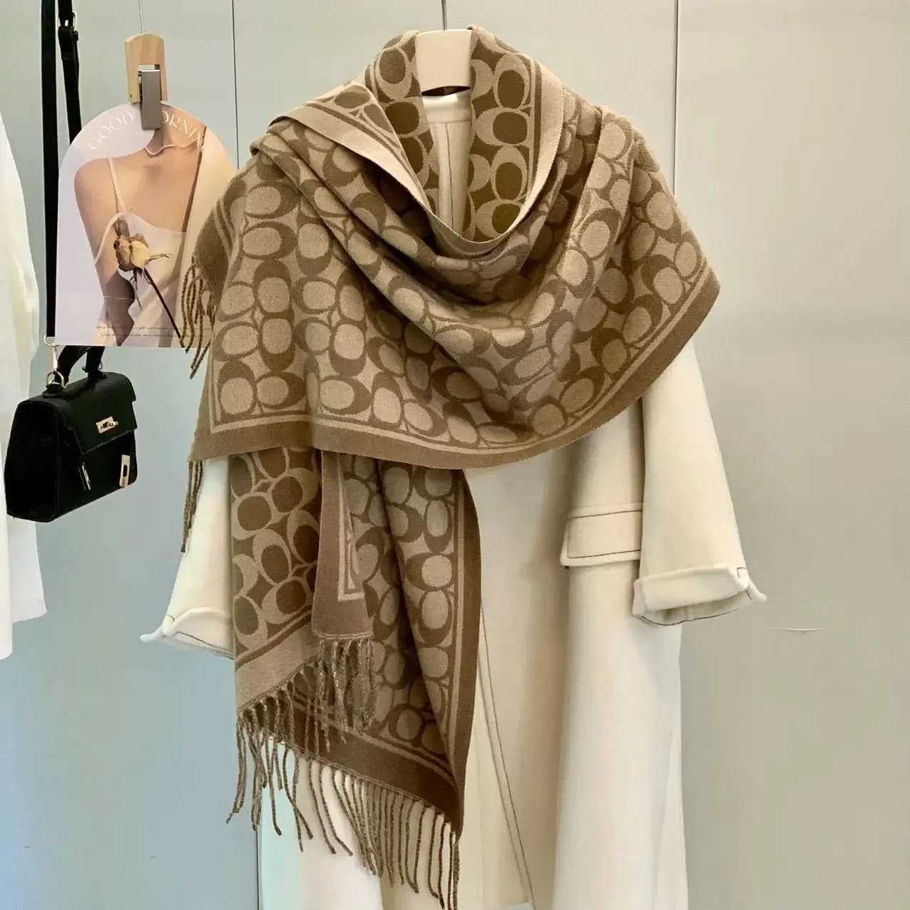 image-Women's Imitation Cashmere Scarf Shawl, Double-sided Thick