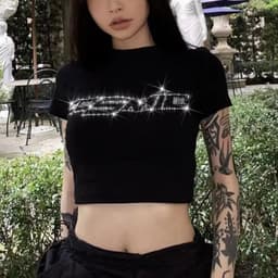 image-ZSSKASLCN Rhinestone Y2K T Shirt Women Short Sleeve Crop Top