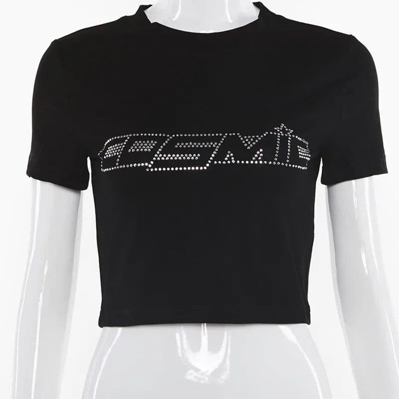 image-ZSSKASLCN Rhinestone Y2K T Shirt Women Short Sleeve Crop Top