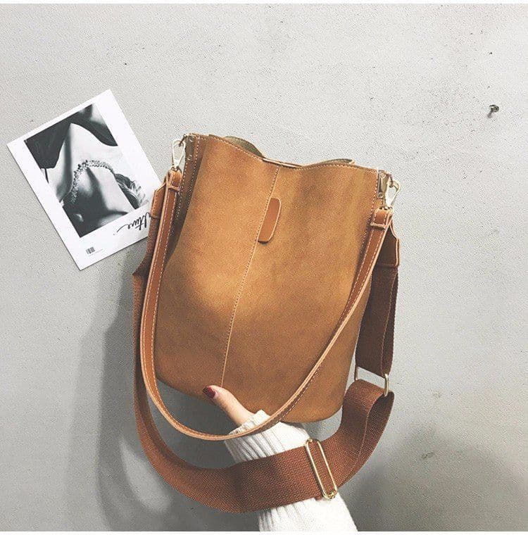 image-PU Bucket Bag Women Grey Large Capacity Shoulder