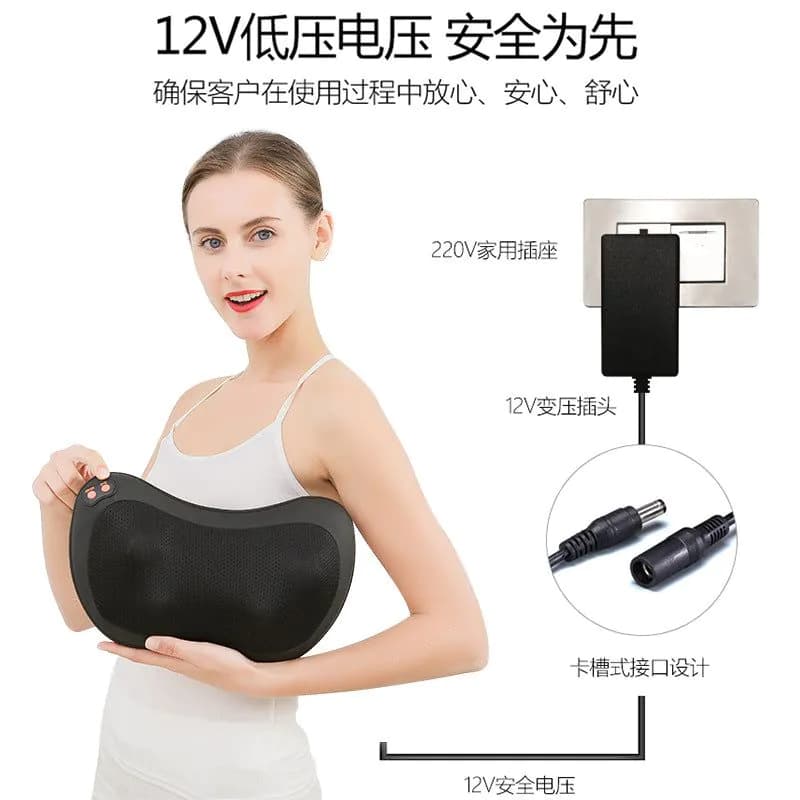 image-Cross-border new massage pillow Shoulder, neck, waist and back massager Car home kneading and heating cervical spine massager