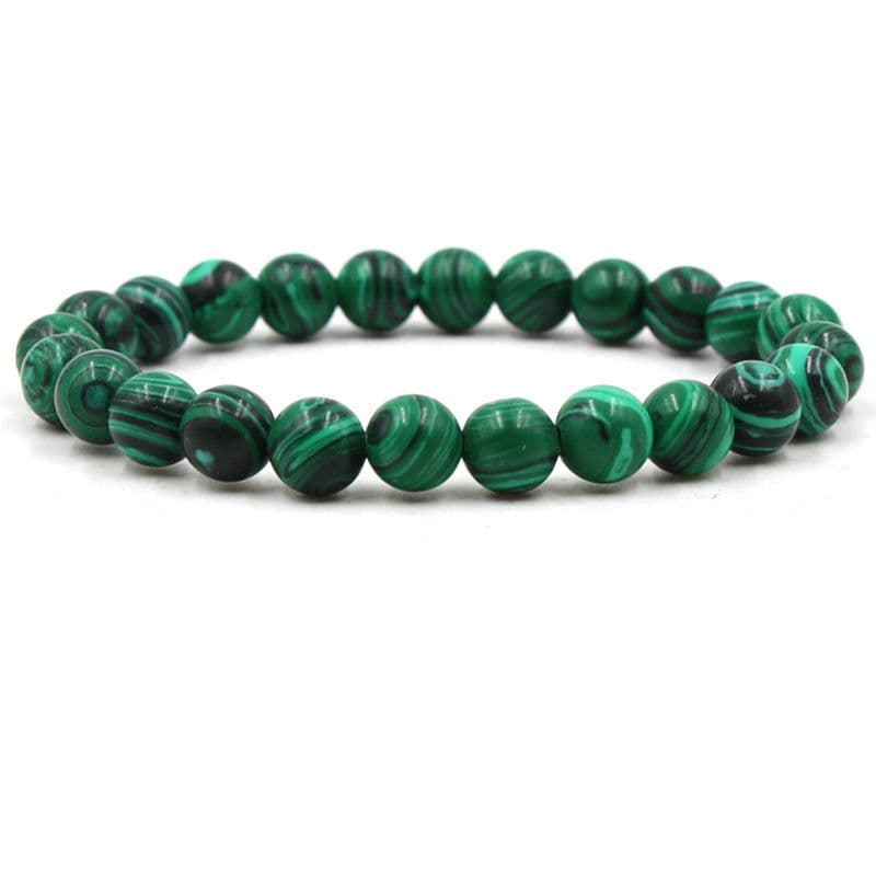 image-Classic Black Matte Green Malachite Bracelets Suitable Women Men Elastic Strand Jewelry