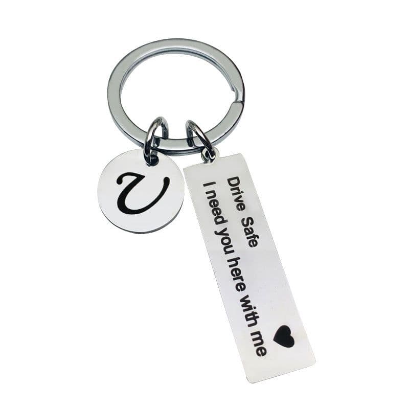 image-Drive Safe Stainless Steel Keychain - 26 Letters Plate, 11*37MM