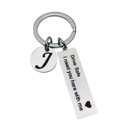 image-Stainless Steel Keychain - 26 Letters Round Plate