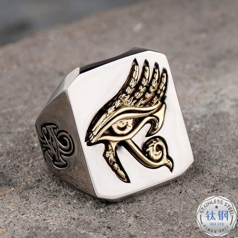 image-Original Design Cross-border Order Eye of Horus Ring Titanium Steel Hot Sale Net Red Retro Hip Hop Men's Jewelry