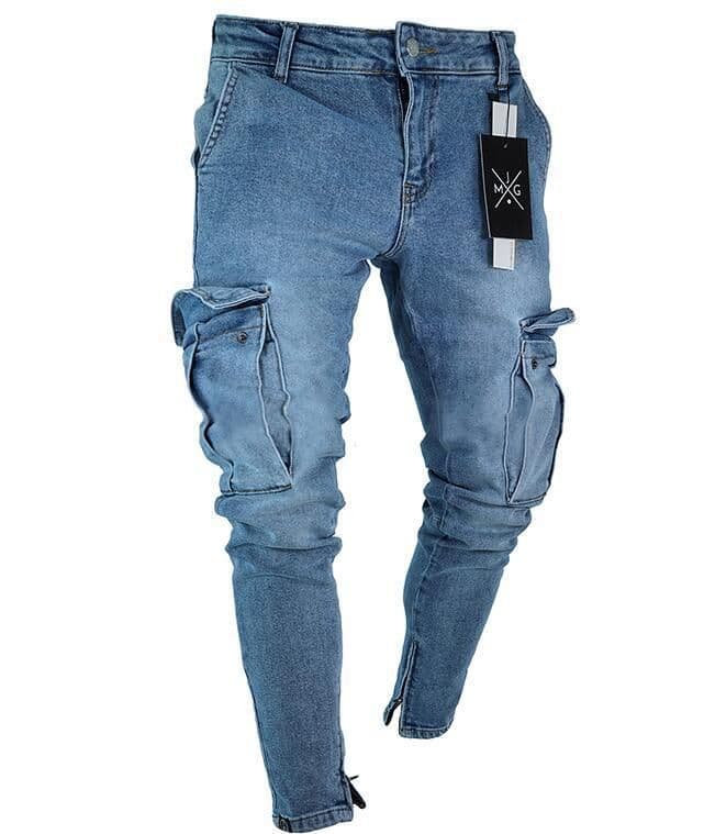 image-Men's Jeans - Nostalgic Blue Knee Hole Zipper 4XL