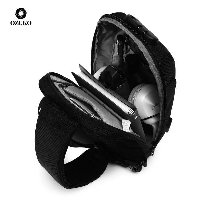 image-ozuko Chest Bag USB Anti-Theft Waterproof Black