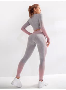 image-High elasticity seamless sports yoga clothing training fitness clothing two-piece suiset with navel short long-sleeved hip-lifting tight-fitting sportst
